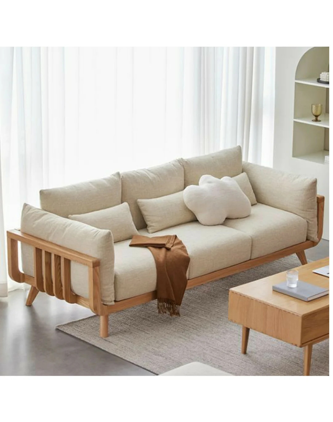wooden L-shape sofa