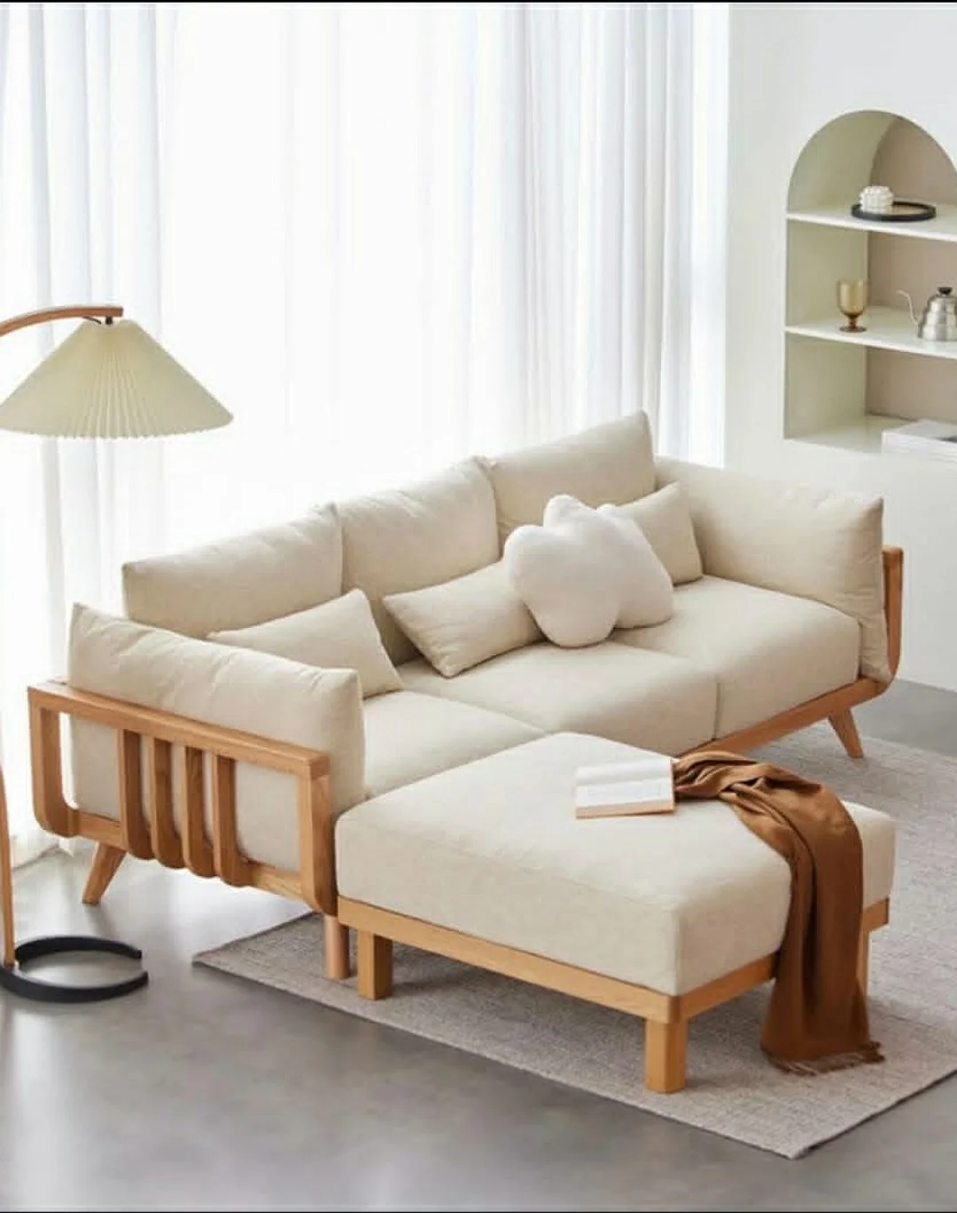 wooden L-shape sofa view 2